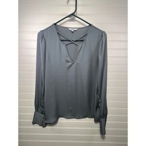 EXPRESS Women's Gray Long Sleeve Criss Cross V Neck Blouse Size S